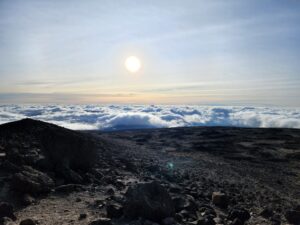 Sunrise over the clouds on Mount Kilimanjaro