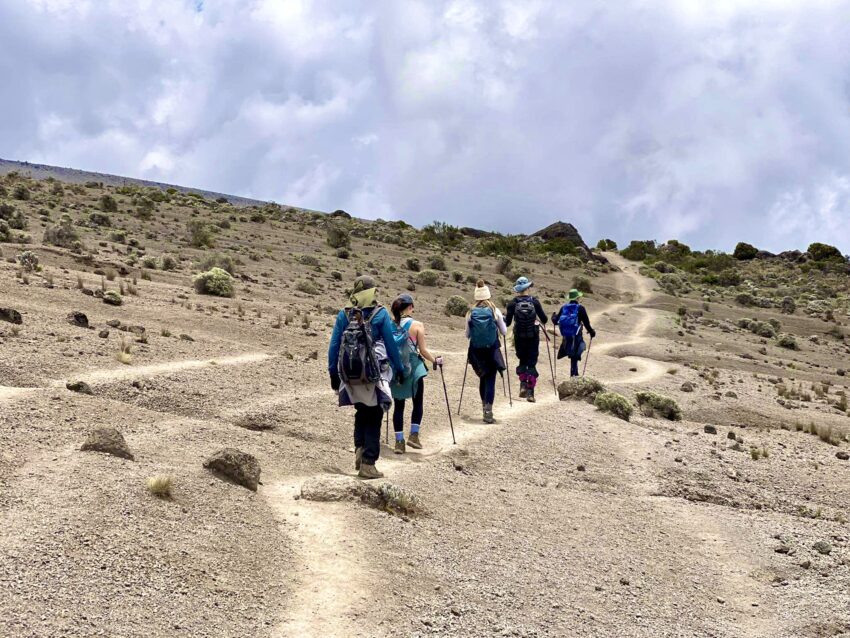 Group of hikers climbing Mount Kilimanjaro